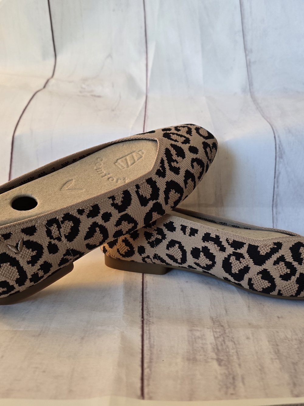 Leopard-Print Knit Ballet Flats in Beige and Black